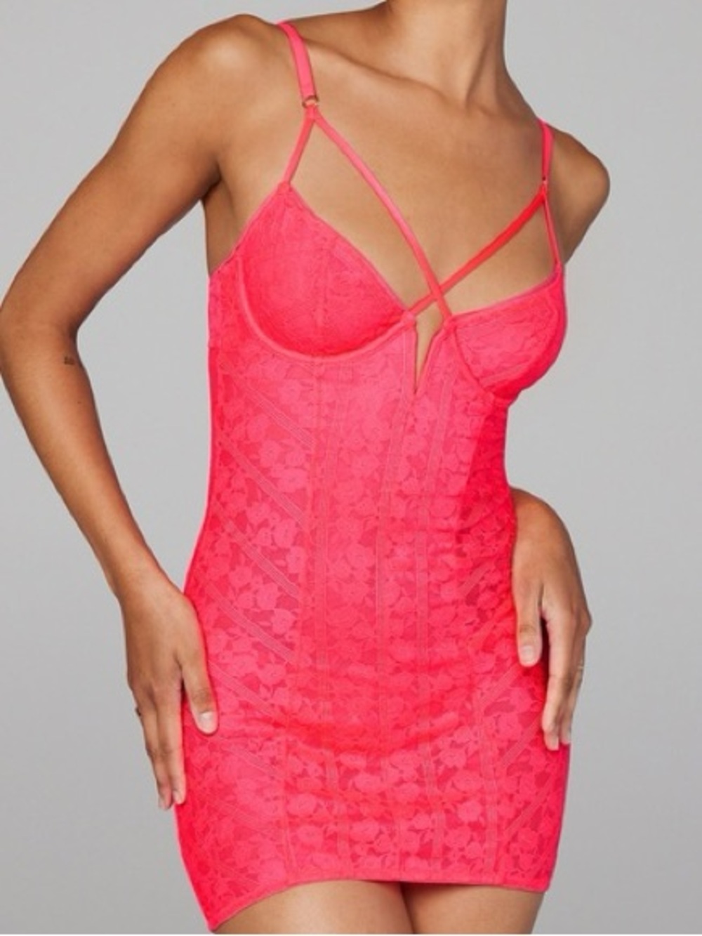 savage x fenty hot pink garden maze lace slip dress size extra large